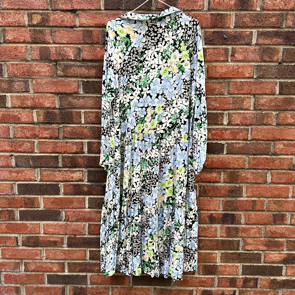 H&M Collared Floral Dress Long Sleeve Black, Blue Prairie Cottage Core Small - Picture 4 of 8